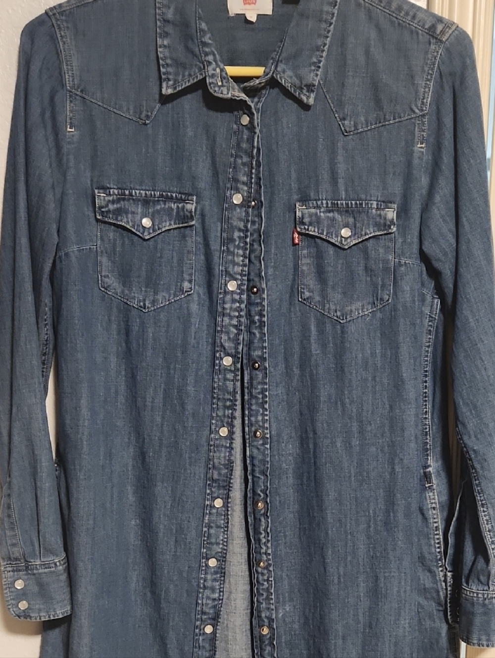 Levi's Denim Long-Sleeve Western Shirt Dress in Faded Blue